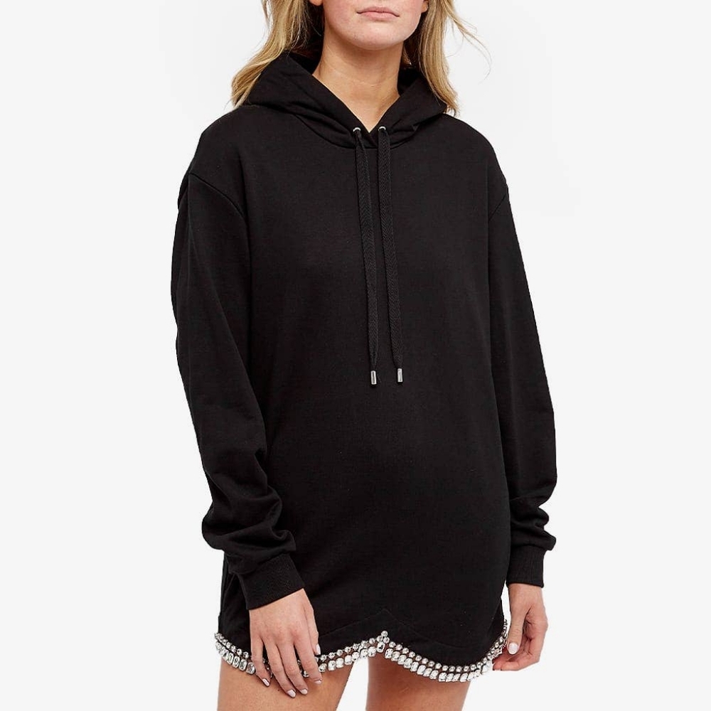 Area NYC Draped Crystal Hoodie Sweatshirt Dress